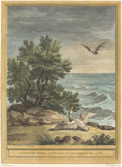 La chauve-souris, le buisson et le canard - Pierre Philippe Choffard after Jean Baptiste Oudry