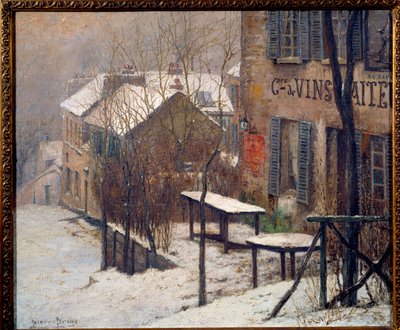 Le cabaret au Lapin Agile à Montmartre en 1890. Vue de Paris sous la neige en hiver. Peinture de Pierre Prins (1838-1913) - Pierre Prins