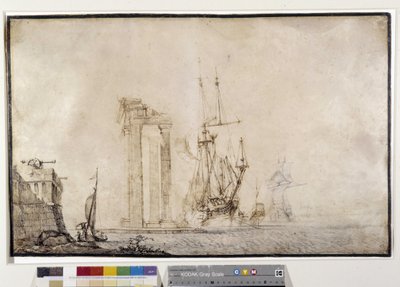 Navire contre une colonnade en ruine - Pierre Puget
