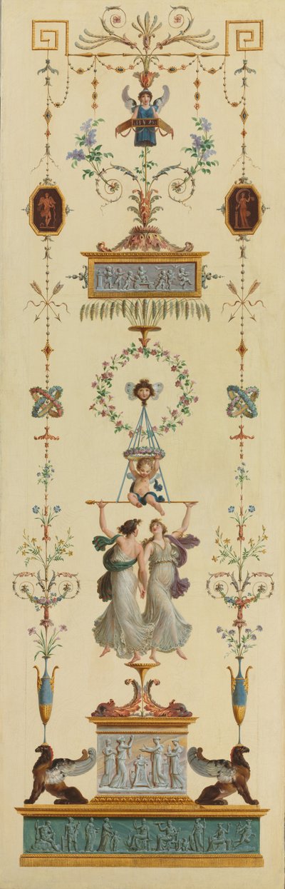 Panneaux décoratifs, Portes à deux battants, Peintures surmontant les portes - Pierre Rousseau