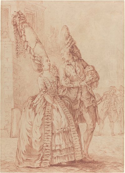 Une dame et un gentleman avec des coiffes exagérées - Pierre Thomas Le Clerc