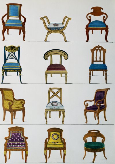 Fauteuils, chaises et repose-pieds, Illustration de Collection de meubles et objets de goût - Pierre de La Mesangere