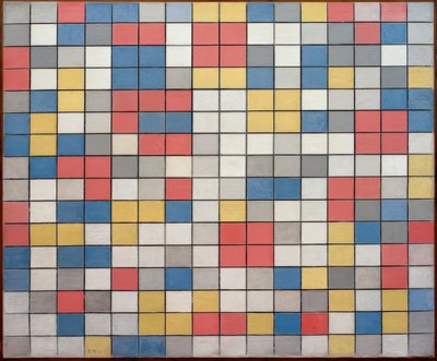 Composition avec grille 9; Échiquier avec couleurs claires - Piet Mondrian
