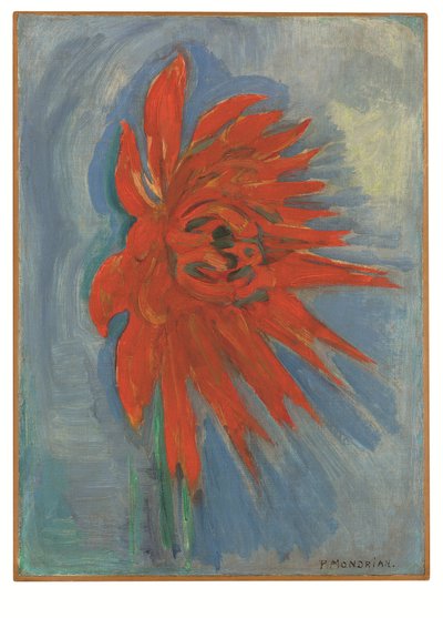 Chrysanthème rouge sur fond bleu, vers 1909-10 (huile sur toile) - Piet Mondrian