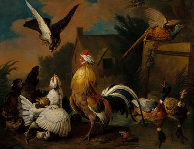 Un faucon attaquant des volailles dans une cour de ferme - Pieter (after) Casteels