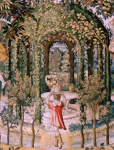 Tapisserie flamande. Série Vertumnus et Pomona; Vertumnus transformé en jardinier. Cinquième tapisserie de la série. Modèle Cercle de Pieter Coecke Van Aelst et Léonard Thiry. Manufacture Atelier inconnu, Bruxelles, avant 1560. - Pieter (circle of) Coecke van Aelst