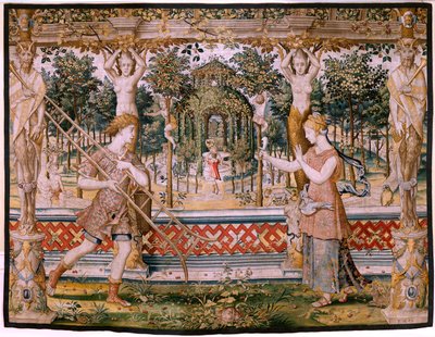 Vertumne et Pomone; Vertumne transformé en jardinier (cinquième tapisserie de la série) - Pieter (circle of) Coecke van Aelst