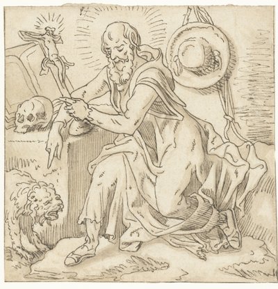 Saint Jérôme assis près d