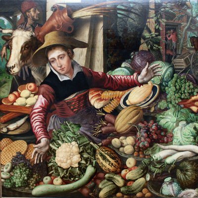 French : Market woman at a vegetable stand Market woman at a vegetable stand - Pieter Aertsen