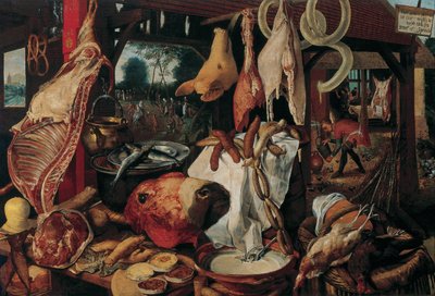 Nature morte avec viande et la Sainte Famille - Pieter Aertsen