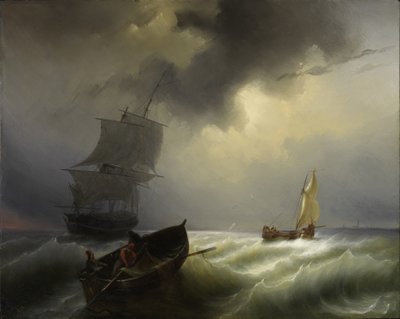 Navires en mer par vent fort, 1838 - Pieter Arnout Djixhoorn