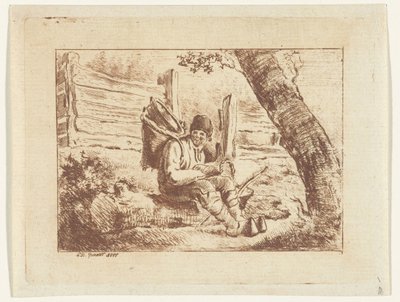 Homme assis avec un panier sur le dos - Pieter Barbiers (IV)