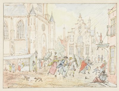 Place avec des gens sous la pluie - Pieter Bartholomeusz. Barbiers