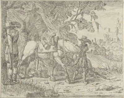 Cheval sellé avec des soldats - Pieter Bodding van Laer