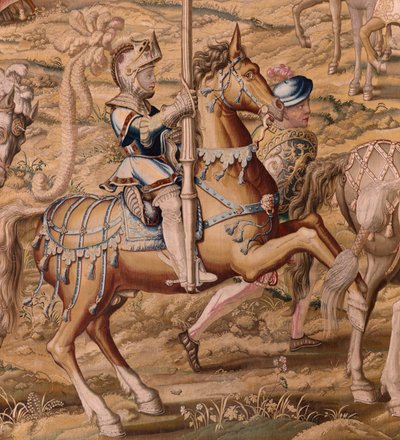 Série La Conquête de Tunis. Revue des troupes à Barcelone. Deuxième tapisserie de la série. Modèle Jan Vermeyen et Pieter Coecke van Aelst. 1543-1548. Manufacture Real Fábrica de Tapices de Santa Bárbara, Madrid - Pieter Coecke van Aelst