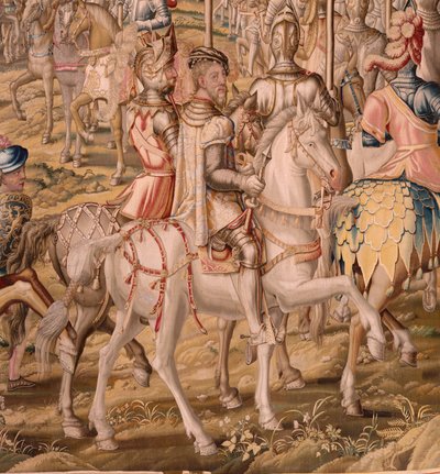 Tapisserie flamande. Série La Conquête de Tunis; Revue des troupes à Barcelone. Deuxième tapisserie de la série. Modèle Jan Vermeyen et Pieter Coecke van Aelst. 1543-1548. Manufacture Real Fábrica de Tapices de Sant - Pieter Coecke van Aelst