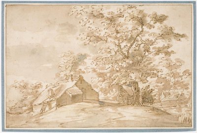 Paysage avec un grand chêne à côté de chaumières - Pieter Dircksz van Santvoort