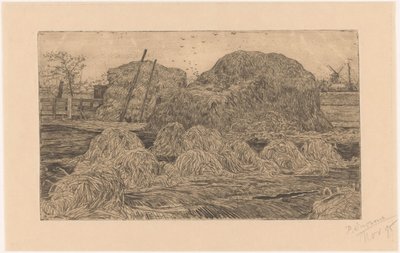 Meules de foin sur un champ - Pieter Dupont (signed by artist)
