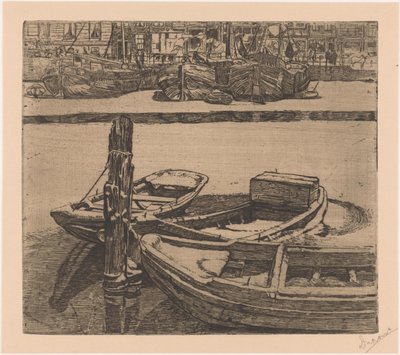 Navires dans le Damrak à Amsterdam - Pieter Dupont (signed by artist)