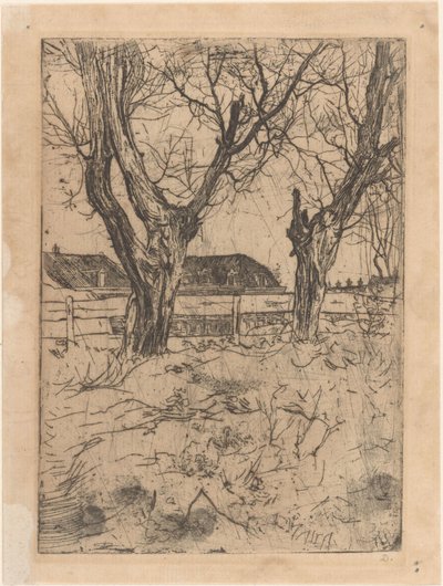 Deux saules têtards devant une clôture - Pieter Dupont (signed by artist)