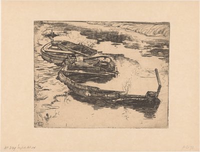 Trois barques coulées dans un fossé - Pieter Dupont