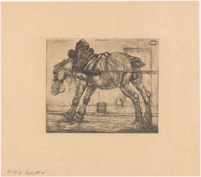 Cheval de trait avec un sac d