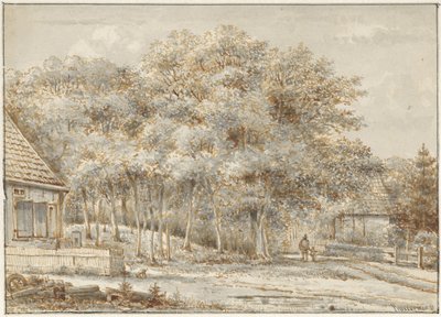 Chemin forestier avec deux maisons - Pieter Ernst Hendrik Praetorius