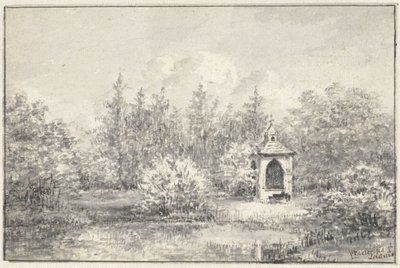 Vue dans le parc de Leiduin, avec une petite maison entre les arbres - Pieter Ernst Hendrik Praetorius