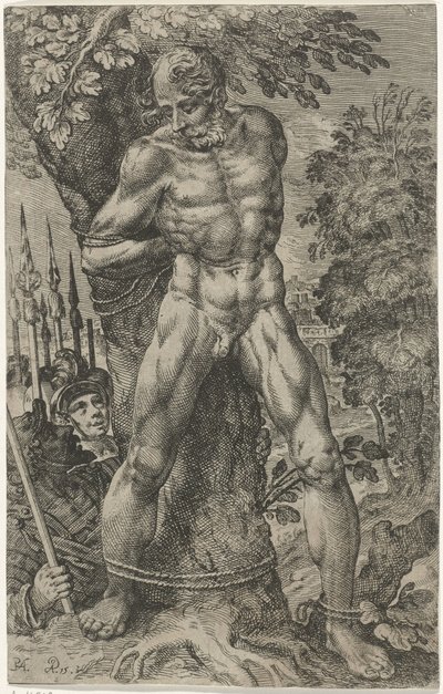 Achior attaché à un arbre - Pieter Feddes van Harlingen