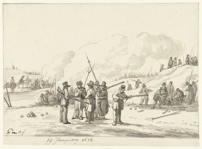 Campement de citoyens dans les dunes de Hollande-Septentrionale, 19 janvier 1814 - Pieter Gerardus van Os (signed by artist)