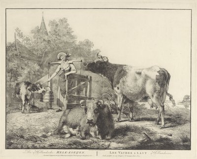 Vaches et une laitière Les vaches à lait hollandaises (titre sur l