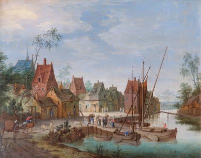 Un village flamand : la scène de débarquement sur la rivière - Peeter Gijsels