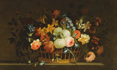 Nature morte de fleurs dans un panier sur un rebord de pierre - Pieter Hardime