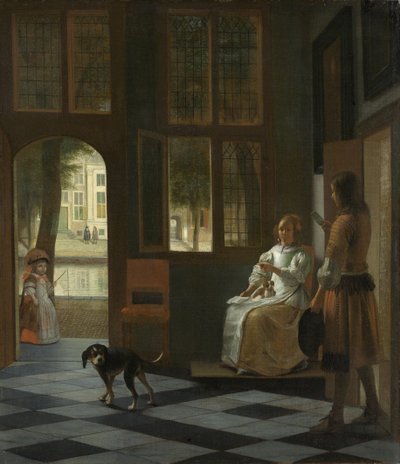 Une femme dirigeant un jeune homme avec une lettre, 1670 - Pieter Hooch de