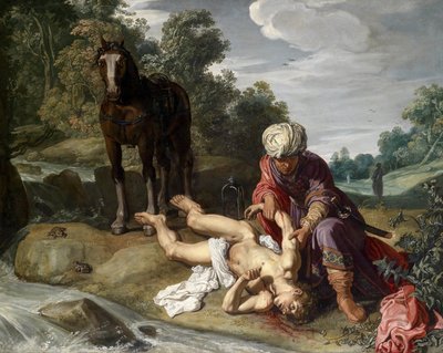 Le bon Samaritain soigne les blessures du voyageur (Luc 10:25-37) - Pieter Lastman