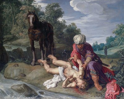 Le bon Samaritain soigne les blessures du voyageur (Luc 10:25-37) - Pieter Lastman