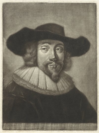 Portret van een man met een hoed en kraag - Pieter Louw