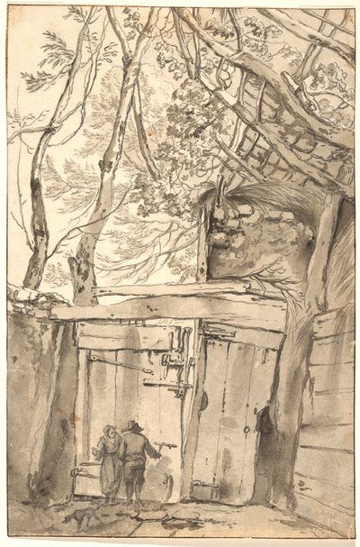 Homme et femme devant une vieille porte - Pieter Mulier d.Y.