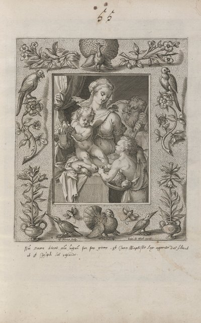 Sainte Famille avec le jeune Saint Jean-Baptiste, dans un cadre élaboré - Pieter Perret