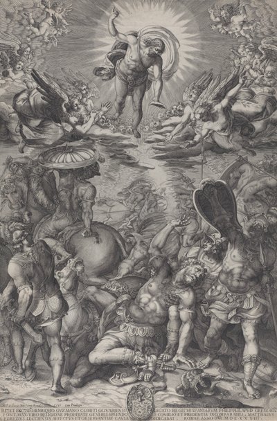 La conversion de Saul, qui gît sur le sol entouré de chevaux et de soldats alors que le Christ, 1583 - Pieter Perret