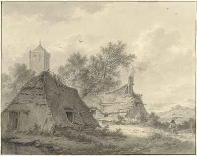 Paysage avec deux fermes et un clocher - Pieter Pietersz. Barbiers