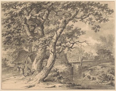 Paysage avec petite cascade sous deux grands arbres - Pieter Pietersz. Barbiers