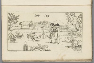 Landschap met toeschouwers bij een hanengevecht - Pieter Schenk (II)