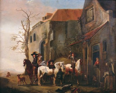 Cavaliers et chevaux à la porte d