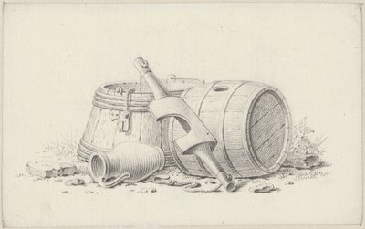 Nature morte avec des tonneaux, un joug et une cruche - Pieter de Goeje