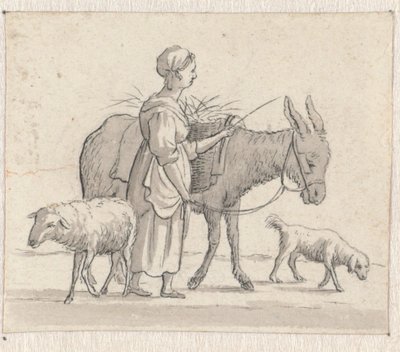 Femme avec un âne, un mouton et un chien - Pieter de Goeje