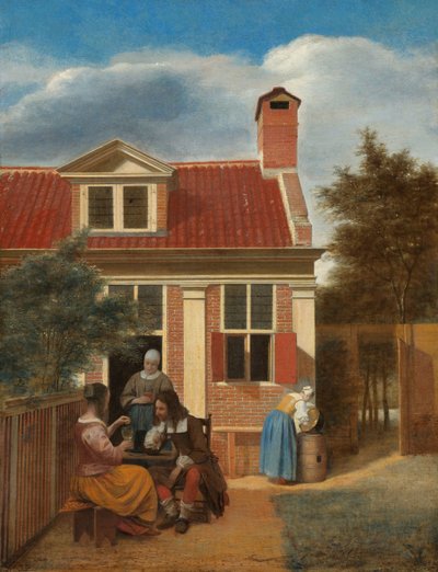 Figures dans une cour derrière une maison, vers 1663-5 - Pieter de Hooch