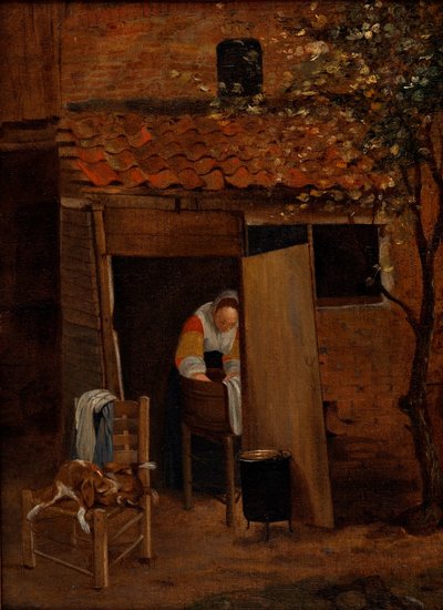 Fille lavant des vêtements dans une cour à Zwolle, après 1653 - Pieter de Hooch