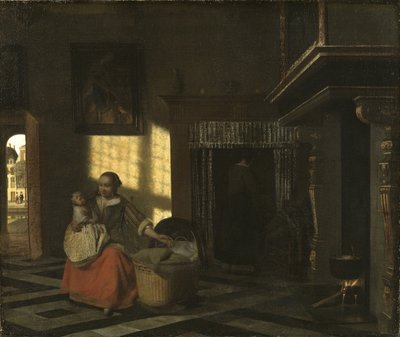 Intérieur avec une mère près d