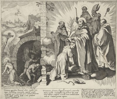 Catherine en prière / Vision de Catherine / Catherine devient dominicaine (Scènes de la vie et des miracles de Sainte Catherine de Sienne) - Pieter de Jode (I)